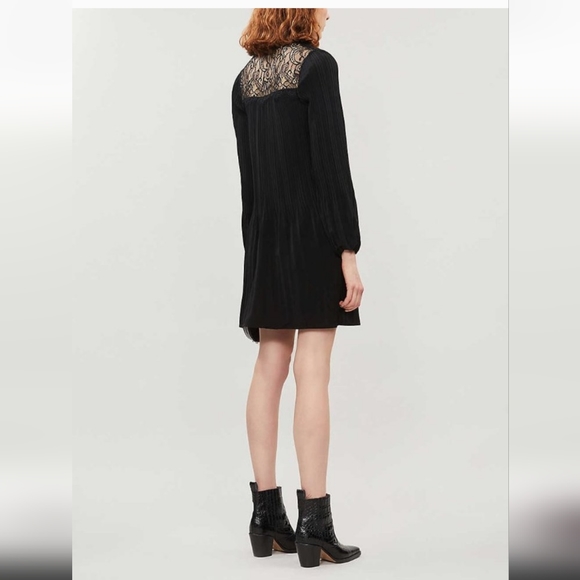 Maje Rockette Pleated Lace Dress in Black - Picture 3 of 12